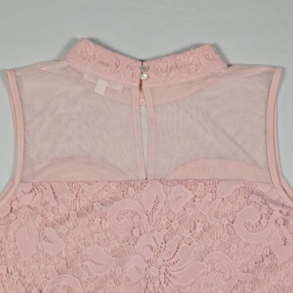 Eve & Maddie Pink Lace Sleeveless Blouse Sheer Mesh Yoke‎ Top XL Romantic Chic - Picture 11 of 13
